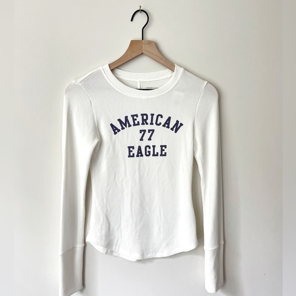 American Eagle Outfitters Tops - American Eagle Outfitters Logo Shirt Thermal Waffle Layering Tee